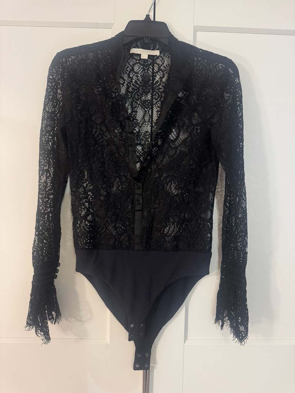 Jonathan Simkhai Long Sleeve Lace Button-Front Bodysuit Sz Small S